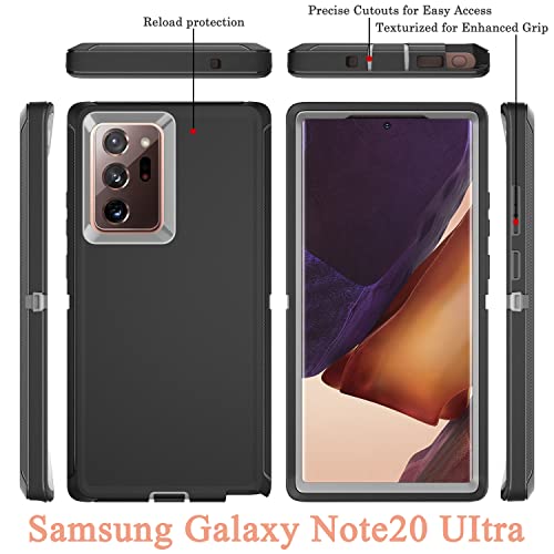 YmhxcY Note 20 Ultra Case with Self Healing Flexible TPU Film[2 Pack] and Camera Lens Screen Protective Film[2 Pack], Heavy Protection Cover for Samsung Galaxy Note 20 Ultra-Black and Grey - color: SF-Black/Grey