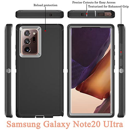 YmhxcY Note 20 Ultra Case with Self Healing Flexible TPU Film[2 Pack] and Camera Lens Screen Protective Film[2 Pack], Heavy Protection Cover for Samsung Galaxy Note 20 Ultra-Black and Grey - color: SF-Black/Grey