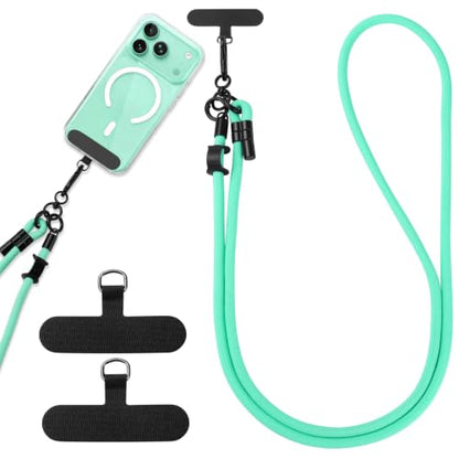 Phone Lanyard, Phone Strap Crossbody with 2 Pack Tether Tab, Adjustable Anti Theft Phone Strap for All Phones (green) - color: Green
