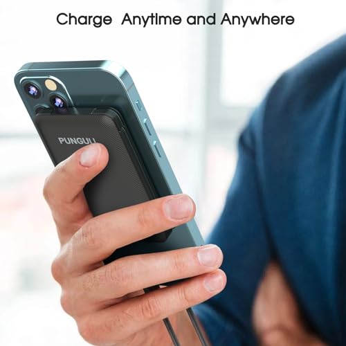 Slim Portable Charger 5000mAh - Compact Mini Small Power Bank Built-in Cable Cute Mobile Cell Phone External Battery Pack 5V 2.1A USB-C Compatible with iPhones 6/7/8/X/XS/XR/11/12/13/14 Airpods