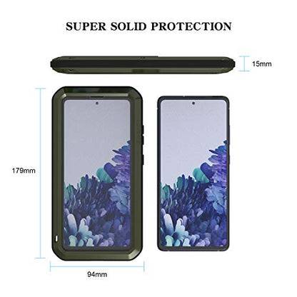 LOVE MEI Military Rugged Case for Samsung Galaxy S20 FE 5G, with Glass Screen Protector, Shockproof Dustproof Scratch Proof Hybrid Alloy and Silicone Gel Heavy Duty Full Body Cover Green - color: Green