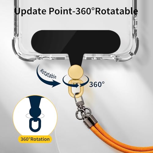 360°Rotatable Phone Tether Tab,3 Pieces Universal Phone Lanyard Patch Without Adhesive,Phone Lanyard Replacement Part for Cell Phone Strap(Black+Transparent) - color: Black+Transparent