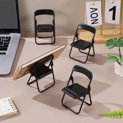 SHINEOFI 12 Pcs Mini Folding Chair Cell Phone Stand,Doll House Folding Chair Models,Hands-Free Portable Desktop Stand Cute Decor for Smartphone Tablet Dollhouse Decoration