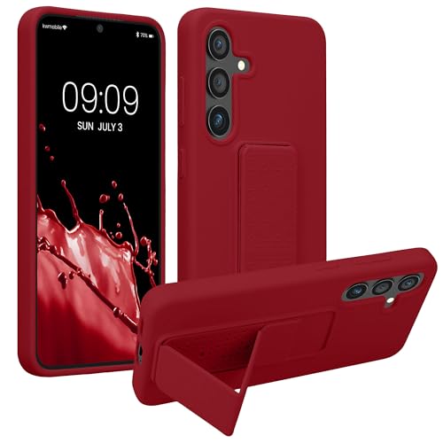 kwmobile Case for Samsung Galaxy S24 Case - Soft TPU Cover with Silicone Coating - with Hand Strap and Stand Function - Shockproof - Rhubarb Red - color: Rhubarb Red, size: Galaxy S24