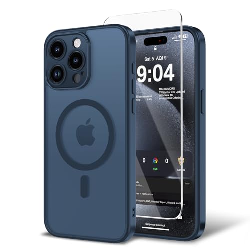 Magnetic Case for iPhone 13 Pro Max with Screen Protector, [Compatible with Magsafe] Ultra Slim Translucent Matte Shockproof Protection Phone Cover-Dark Blue - color: Dark Blue, size: iPhone 13 Pro Max