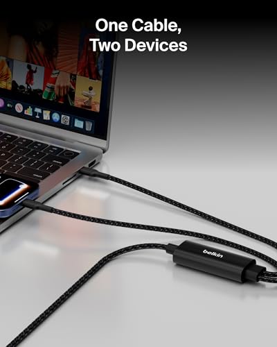 Belkin 2 in 1 USB C to C 140W Braided Cable, Dual Charging Cord, 5 feet (Pack of 6) - color: Black (Pack of 6)