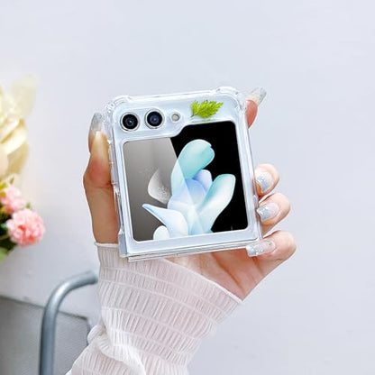 Compatible with Samsung Galaxy Z Flip 6 Case/Flip 7 FE Case Flower | Clear Dried Pressed Flowers Women Girls Soft TPU Shockproof Phone Cover - color: TPU/Flower white green, size: Samsung Galaxy Flip 6/Flip 7 FE