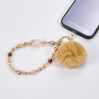 BEEFLYING Beaded Phone Charm Wrist Strap for Case - color: Camel