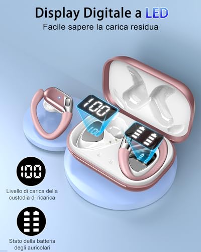 Wireless Earbuds, Bluetooth 5.4 Headphones Sport, 50H Deep Bass Sound Over Ear Buds with 4 ENC Noise Cancelling Mic, Dual LED Display, IP7 Waterproof Earphones with Earhook for Workout/Running/Gym - color: Pinkish-white