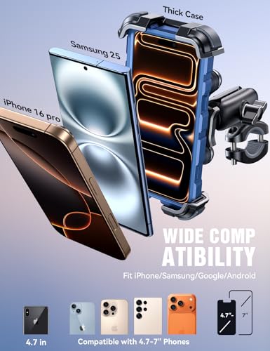JOYROOM Motorcycle Phone Mount Holder with Dual Vibration Dampener - color: Black