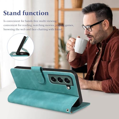 Wallet Case for Galaxy S22, RFID Blocking, 4 Card Slots, Green | For Samsung Galaxy S22 6.1 inch, PU Leather Flip Cover, Protective TPU Shell, Magnetic Closure, Stand, Wrist Strap - color: Green