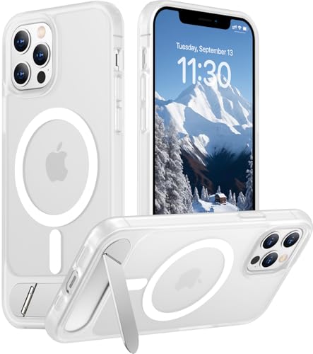 Magnetic Compatible with iPhone 12 Pro Max Case, [Built-in Invisible Kickstand][Compatible with MagSafe][Military Grade Shockproof] Slim Translucent Matte Phone Case for iPhone 12 Pro Max 6.7" - color: Clear Matte, size: For Iphone 12 Pro Max