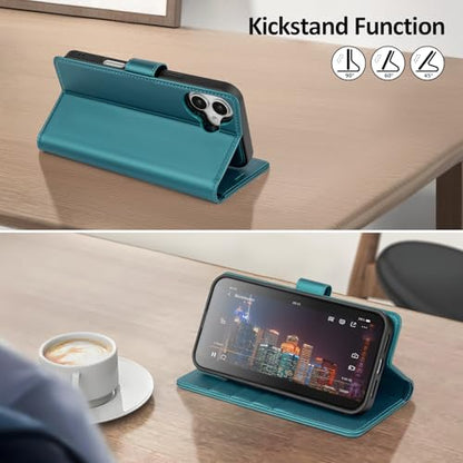 Shieldtop Compatible with MagSafe iPhone 17 Wallet Case,Blue Green | 2 in 1 Detachable Magnetic,Credit Card Holder Slots,RFID Blocking,PU Leather,Kickstand,Flip Folio Phone Cover for Men & Women - color: Blue Green, size: iPhone 17 - 6.3"