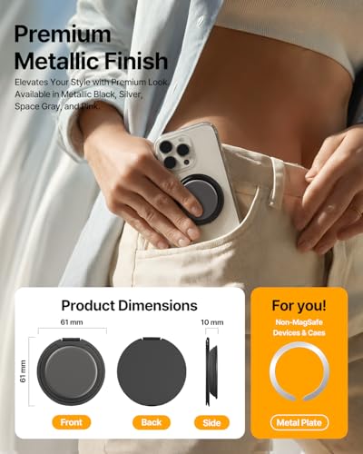 Sinjimoru Magnetic Phone Grip for MagSafe, Kick-Out Ring Stand, Space Gray - color: Space Gray