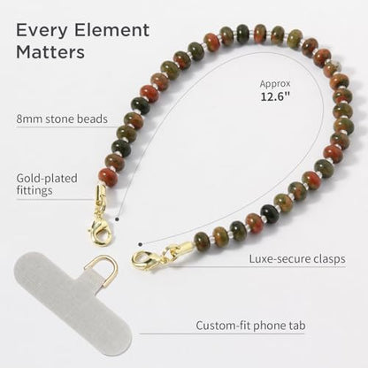 POSADINA Natural Stone Phone Charm, Beaded Healing Phone Wrist Strap, Handmade Cellphone Chain Lanyard with Tether Tab - color: Earth Mosaic