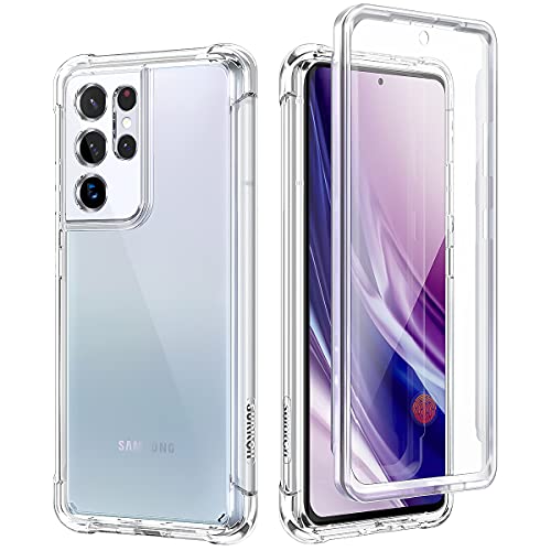 SURITCH for Samsung Galaxy S21 Ultra Clear Case 6.8", [Built-in Screen Protector] Full Body Protective Hard Shell+Soft TPU Phone Case for Samsung S21 Ultra -(Full Clear) - color: Full Clear