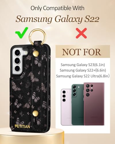 Petitian for Samsung Galaxy S22 Wallet Case, Black Butterfly - color: Black Butterfly, size: Samsung Galaxy S22