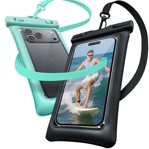 Floating Waterproof Phone Pouch 2 Pack - Dual Floatable Airbags Up to 7.2", IPX8 Waterproof Phone Dry Bag with Lanyard for Beach, for iPhone 17 16 15 Samsung Galaxy Etc., Black + Lake Blue - color: Black + LakeBlue