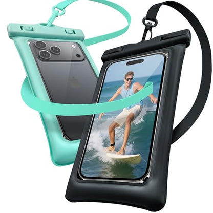 Floating Waterproof Phone Pouch 2 Pack - Dual Floatable Airbags Up to 7.2", IPX8 Waterproof Phone Dry Bag with Lanyard for Beach, for iPhone 17 16 15 Samsung Galaxy Etc., Black + Lake Blue - color: Black + LakeBlue