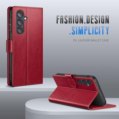 Wallet Case for Samsung Galaxy S25 5G, Red | RFID-Blocking Card Holder, Kickstand, Magnetic Closure, PU Leather Folio Flip Cover, Protective Women Men Cases - color: Red, size: Samsung Galaxy S25