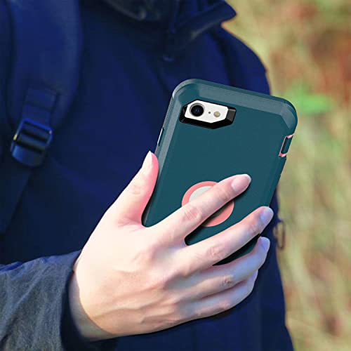 MXX Case for iPhone SE 2020 / SE 2022 Heavy Duty Protective Case with Screen Protector, Rugged Rubber Shockproof Protection Cover & Rotating 360 Degree Belt Clip SE 3rd/2nd Gen(Tuscan Teal/Light Pink) - color: Tuscan Teal/ Light Pink