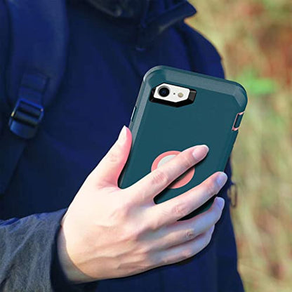 MXX Case for iPhone SE 2020 / SE 2022 Heavy Duty Protective Case with Screen Protector, Rugged Rubber Shockproof Protection Cover & Rotating 360 Degree Belt Clip SE 3rd/2nd Gen(Tuscan Teal/Light Pink) - color: Tuscan Teal/ Light Pink