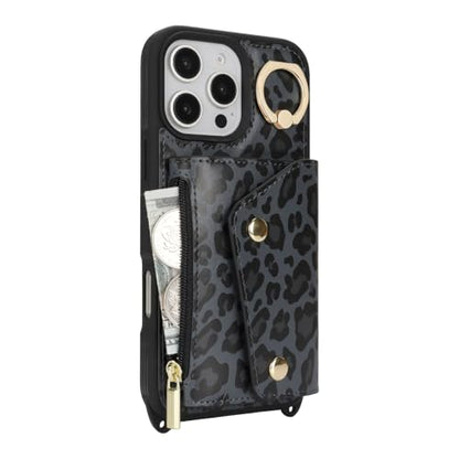 Lipvina Crossbody Wallet Case for iPhone 16 Pro Max,Black Leopard - color: 04-Black Leopard, size: iPhone 16 Pro Max 6.9"