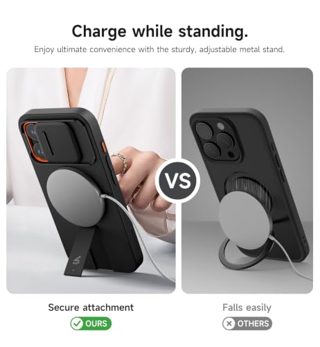 SURITCH for iPhone 15 Pro Case with Magnetic Camera Slide Cover and Adjustable Kickstand, Compatible with MagSafe, Shockproof Bumper Case Slim Protective Cover 6.1 Inch, Black - color: Black, size: IPhone 15 Pro-6.1"