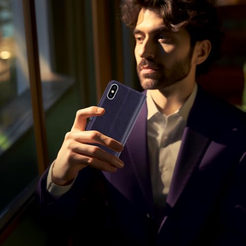 MONASAY Wallet Case for iPhone X/Xs with 3 Card Holders - Purple | Kickstand,RFID Blocking,6.6 feet of shock absorption,PU Leather,Strong Magnetic Closure,Fits 5.8 inch ONLY,screen Protector - color: Purple