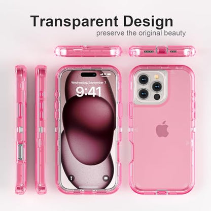 Follaroma for iPhone 16 Pro Max Case, Shockproof, Crystal Pink | Heavy Duty Shockproof Protection Phone Cases, Anti-Drop, Dual Layer Transparent Rugged Protective Cover, 6.9 inch - color: Pink, size: iPhone 16 Pro Max 6.9‘’