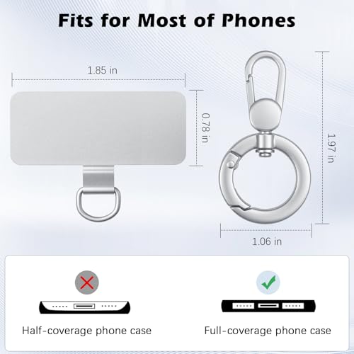 MoKo Heavy Duty Phone Tether Tab ×2, 360° Rotatable Spring O Ring ×2 - color: Silver