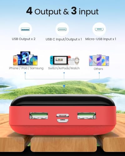 Power Bank 50000mAh 22.5W Fast Charging Portable Charger USB C Battery Pack - color: Red