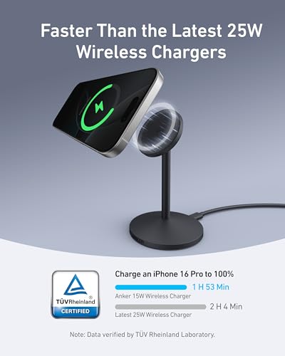 Anker MagSafe Charger, MagGo Qi2 15W 360-Degree Wireless Charger Stand - color: Black