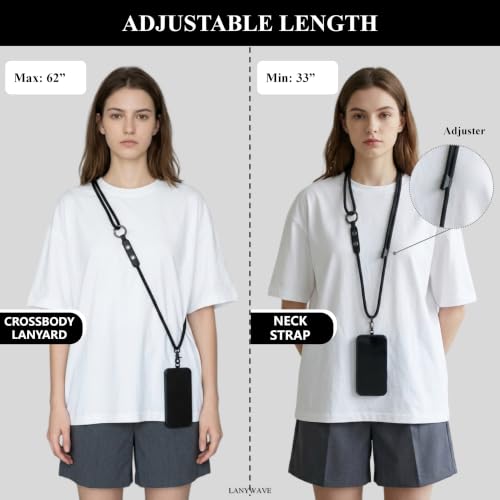 Adjustable Crossbody Phone Lanyard with Hanging Loops - color: Black