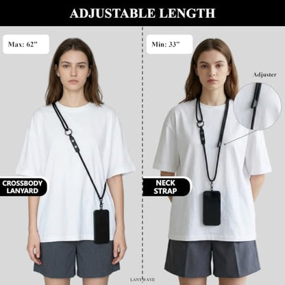 Adjustable Crossbody Phone Lanyard with Hanging Loops - color: Black