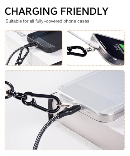 Universal Metal Phone Tether Tab, Heavy-duty Phone Lanyard Tab for Wrist&Crossbody Straps, Full-cover Phone Cases - color: Black