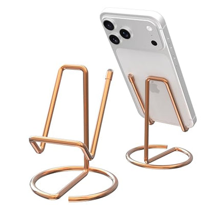 Metal Cell Phone Stand for Desk, Cute One-Piece Phone Holder, Stable Desktop Display Dock for iPhone, iPad, Samsung, Tablets & All Mobile Phones, Rose Gold - 2 - color: Rose Gold - 2