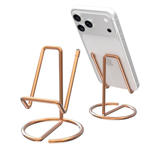 Metal Cell Phone Stand for Desk, Cute One-Piece Phone Holder, Stable Desktop Display Dock for iPhone, iPad, Samsung, Tablets & All Mobile Phones, Rose Gold - color: Rose Gold