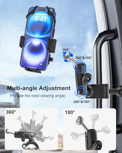 A Pillar Grab Handle Phone Mount for Car/Truck [Shockproof Metal Arm] Universal Phone Clip Phone Holders for Your Car, Truck, Pickup, SUV, Van, Excavator, Front Loader, Fit for iPhone 16 15