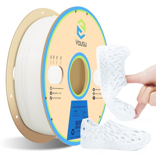 YOUSU TPU Filament 1.75mm, 95A Shore Hardness TPU 3D Printer Filament,Soft Elastic & Durable, Easy Print No Stringing, High Strength for Phone Case, Wearables & Functional Parts, White,1kg Spool. - color: E3-tpu White, size: E- TPU