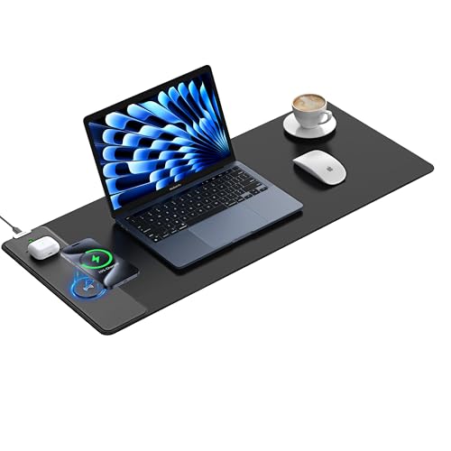 Mouse Pad with 15W Wireless Charging, 31.5"x11.81" XL Large Desk Mat - color: Black-31.5"x11.8"