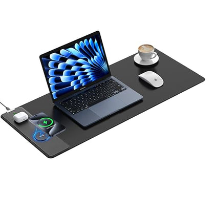 Mouse Pad with 15W Wireless Charging, 31.5"x11.81" XL Large Desk Mat - color: Black-31.5"x11.8"