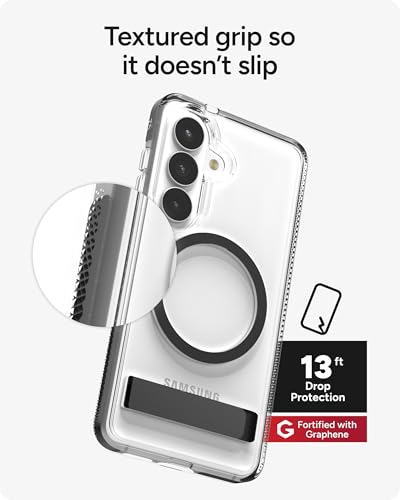 ZAGG Santa Cruz Snap Samsung Galaxy S26 Case with Kickstand - Black, Magnetic Crystal Clear Protective Phone Cover, 13ft Drop Protection, Graphene Reinforced, Slim Case with Stand - color: Black, size: Samsung Galaxy S26