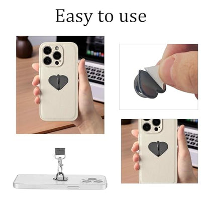 10PCS Rose Gold Heart Cell Phone Ring Holder, Adhesive Metal Finger Grip Stand for Smartphones, Phone Charm Hook Loop Accessories for Cases and Tablets