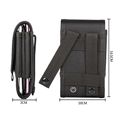 Double Capacity Phone Holster Tactical MOLLE Pouch Compact Waist Belt Bag for iPhone 13 Pro Max/XS Max, Size Large - color: Black