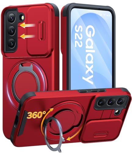 JAME for Samsung Galaxy S22 Case with Ring Stand & Slide Camera Cover Red - color: Red, size: Galaxy S22