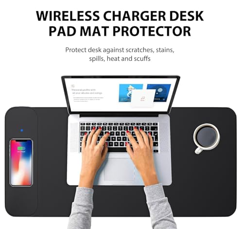 Large Leather 15W Wireless Charging Mouse Pad with Magnetic Phone Charger