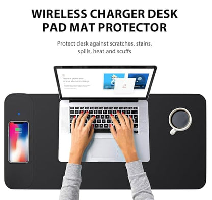 Large Leather 15W Wireless Charging Mouse Pad with Magnetic Phone Charger
