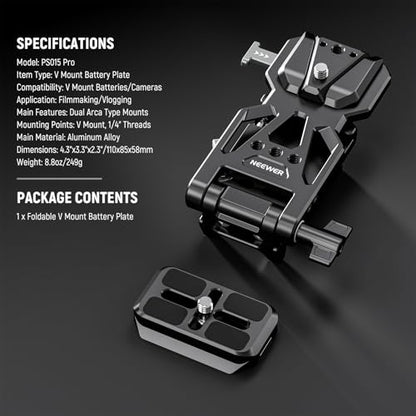 NEEWER Foldable V Mount Battery Plate with Arca Type Baseplate, PS015 PRO