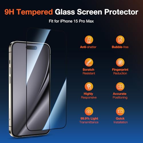 KUZOOM 2Pack HD Tempered Glass Screen Protector for iPhone 15 Pro Max - color: Transparent 15Pro Max